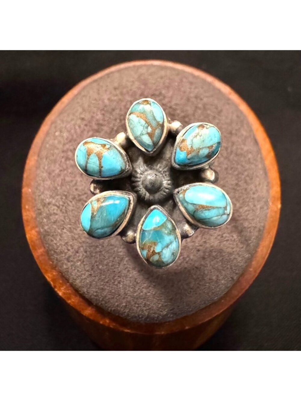 Solid Sterling Silver 925 Teardrop Turquoise Statement Ring Size 5.75
